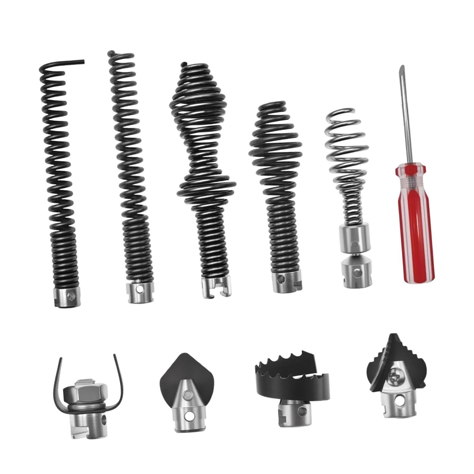 Kit de Limpieza de Tuberías Metálicas (8 Piezas) Que Incluye Una de Resorte Y Un Cabezal de Corte, Ideal para Servicios de Plomería Y, Juego de 10