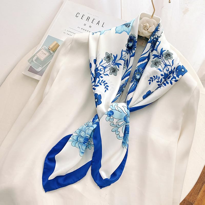 Image of Printed Poly Silken feel Scarf Stole for Women | Stylish, Soft, & Lightweight | Satin Feel Neck Scarf, Hair Scarf, Head Scarf for Women | Square Silk Stole for Handbag