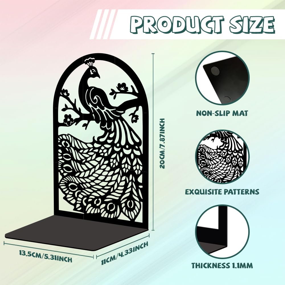 Peacoblue Metal Bookends for Shelves, Modern Decorative Heavy Duty Study Book Support Stoppers for Office, Desk, Shelf, Room 5.3