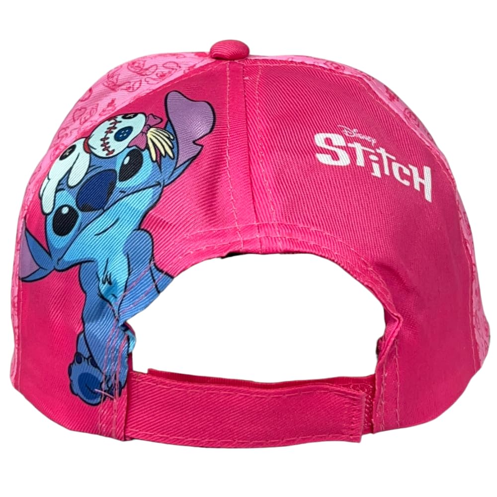 Cappellino Stitch Bambina con Visiera Berretto Rosa 100% Poliestere Protezione Solare UPF 30+ Regolabile Disney Stitch