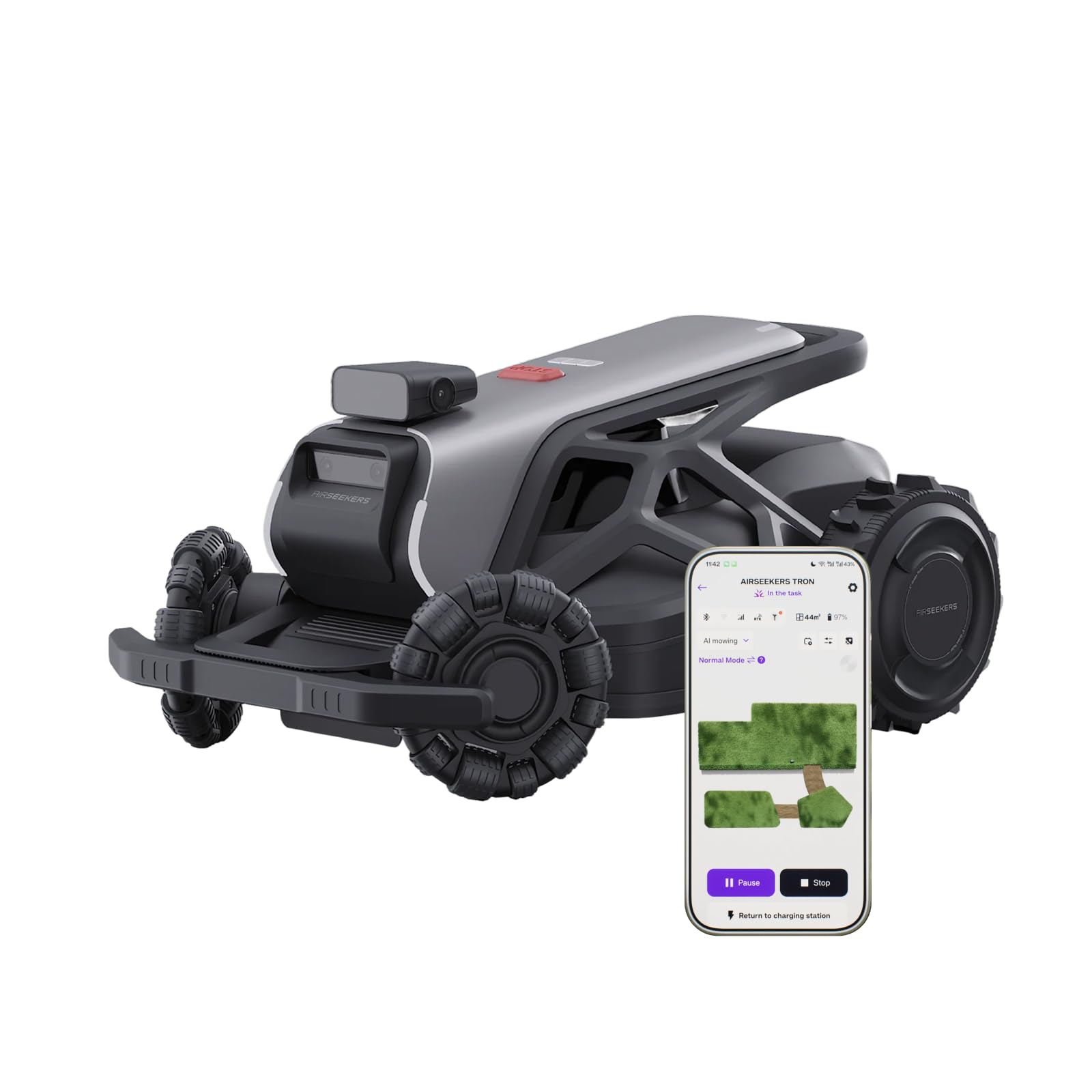 Robot Lawn Mower, Up to 3/5 Acre, Wire-Free, NRTK+300° AI Vision Navigation, Smart App Control, AI Obstacle Avoidance, Automatic Mapping, 65% Slope, All-Terrain Robotic Lawnmower, IPX6