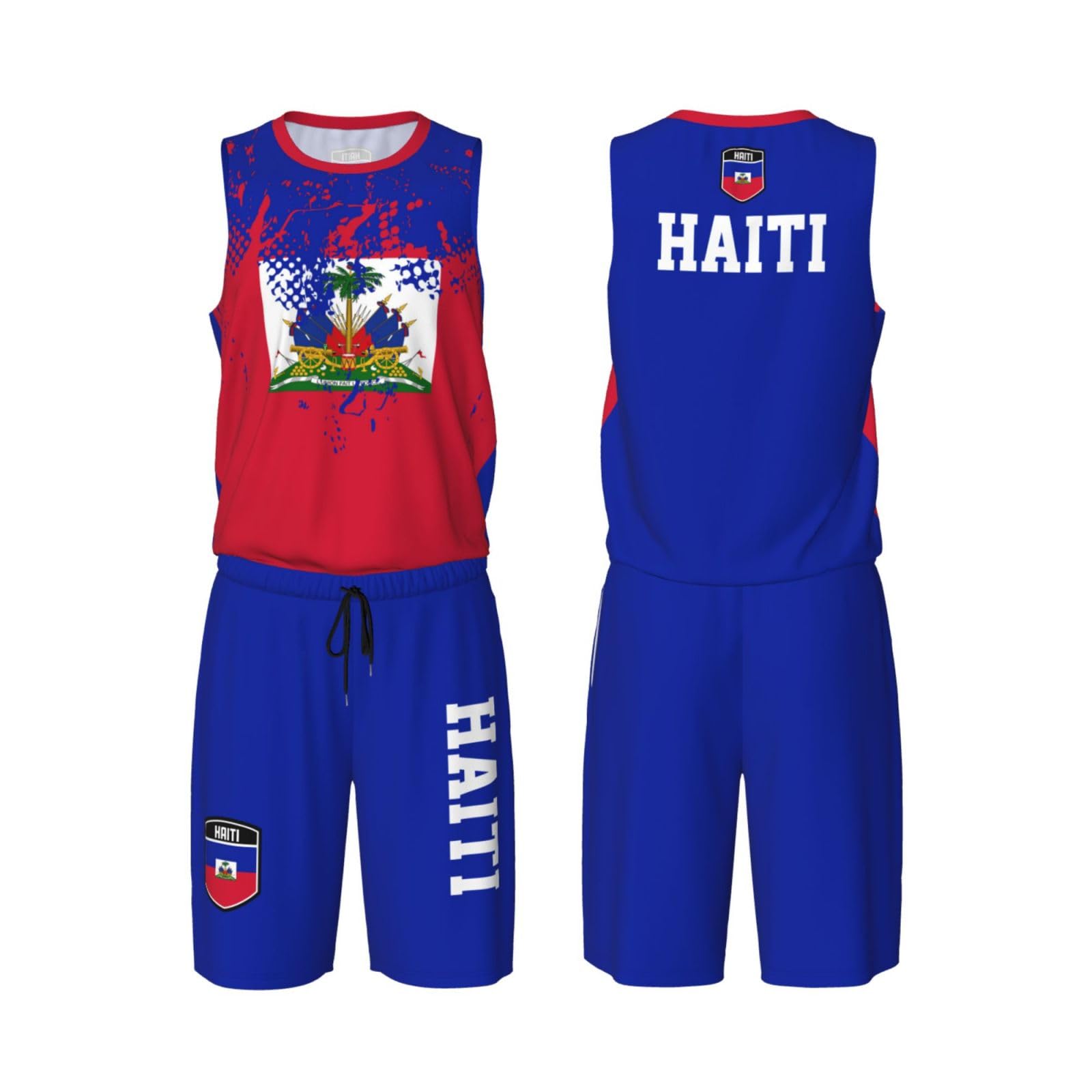 Haiti Flag Grain (2) Basketball Jersey Uniform Suit for Men Adults Training Athletic Set