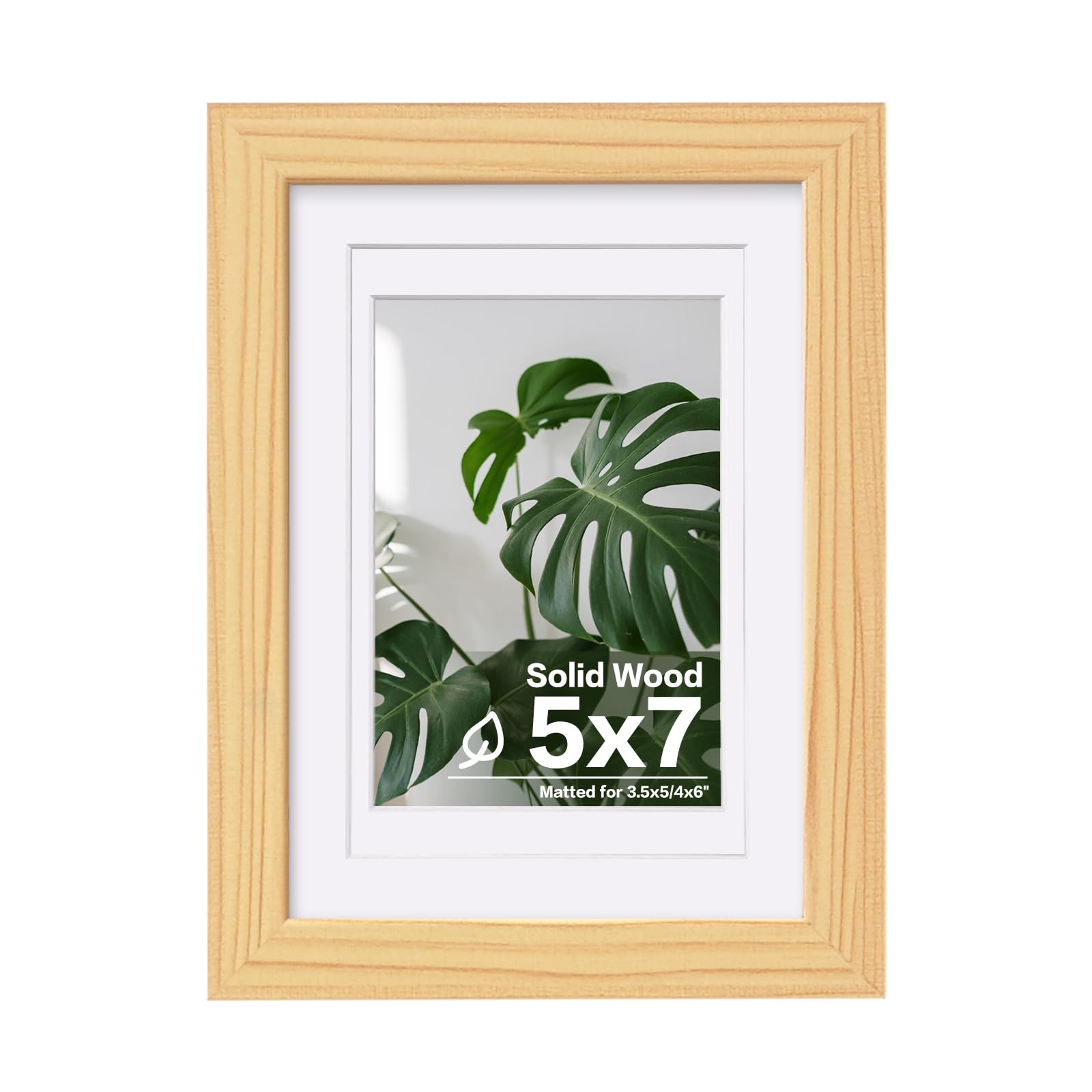 Egofine 5x7 Picture Frame Natural Wood Made of Solid Wood with Plexiglass, Display Pictures 3.5x5/4x6 with Mat or 5x7 Without Mat for Tabletop and