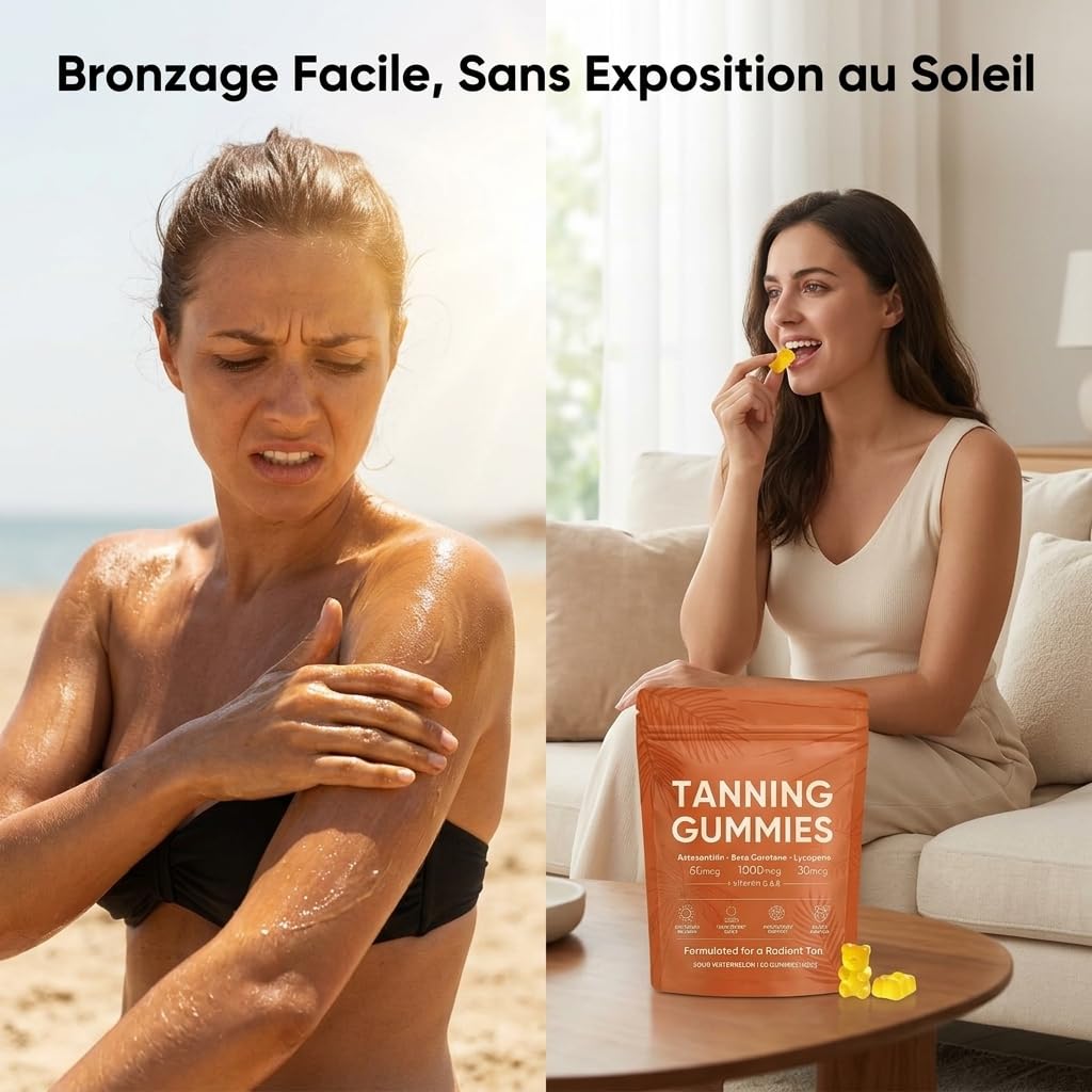 2026 Nouveau Gummies Bronzage pour Hommes et Femmes Gommes de Bronzage Rapide Sans Soleil Hydrate la Peau et Lui Redonne Son Éclat Naturel
