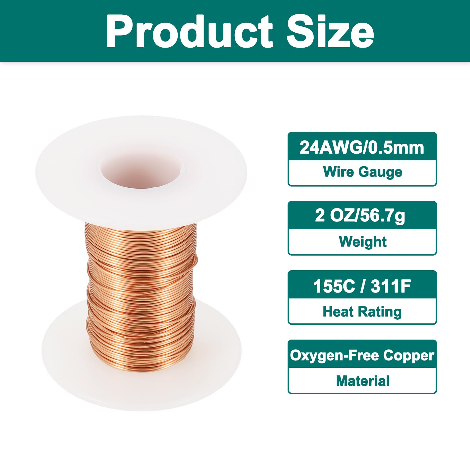 sourcing map Fil magnétique 24 AWG, fils de cuivre émaillé de calibre 24, fil de bobine magnétique de 56,7 g pour moteur de transformateur électrique, grade F 311 Fahrenheit (155 Celsius), couleur