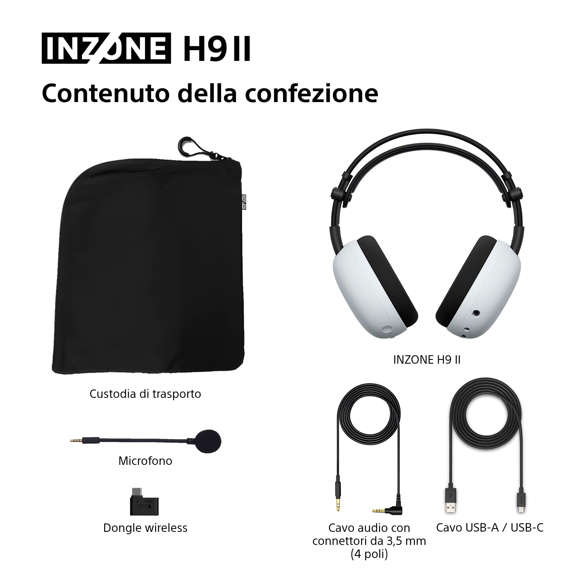Sony INZONE H9 II Cuffie da gaming wireless con cancellazione del rumore – Audio spaziale a 360°, Microfono con riduzione del rumore, Batteria da 30 ore, Design leggero, Bluetooth Cablato, PC – White