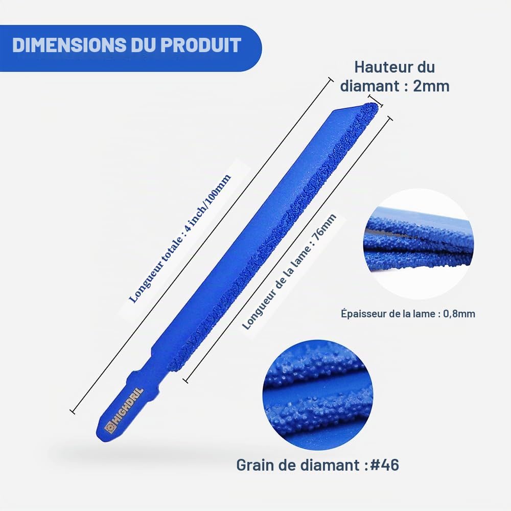 HIGHDRIL Lame Scie Sauteuse Diamant - 100mm x 5 Brasé Sous Vide Lame de Scie pour Fibre de Verre Marbre Plastique Bois Plâtre