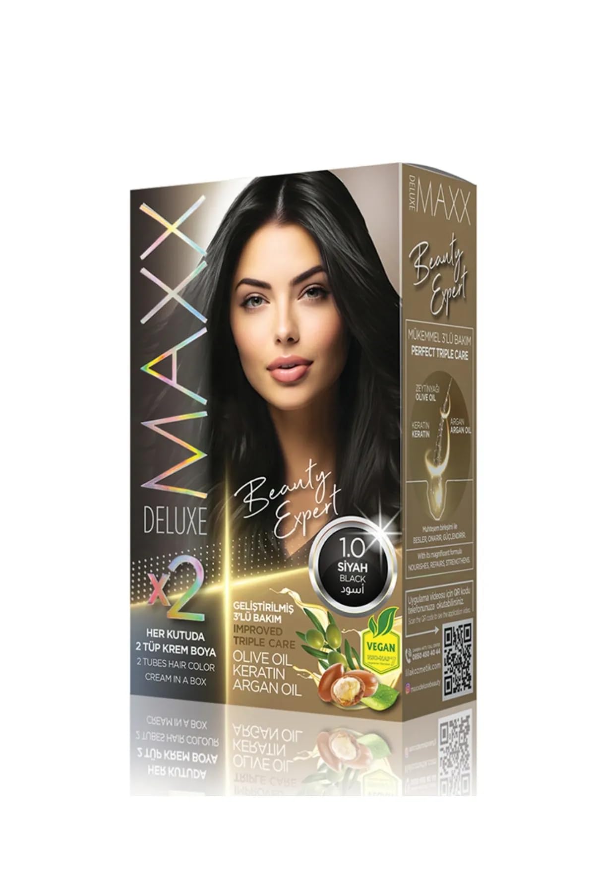 MAXX DELUXE BEAUTY EXPERT HAIR COLOR (KERATİN)'Lİ 1 KUTU (2 X 50 ML) (Siyah 1.0)