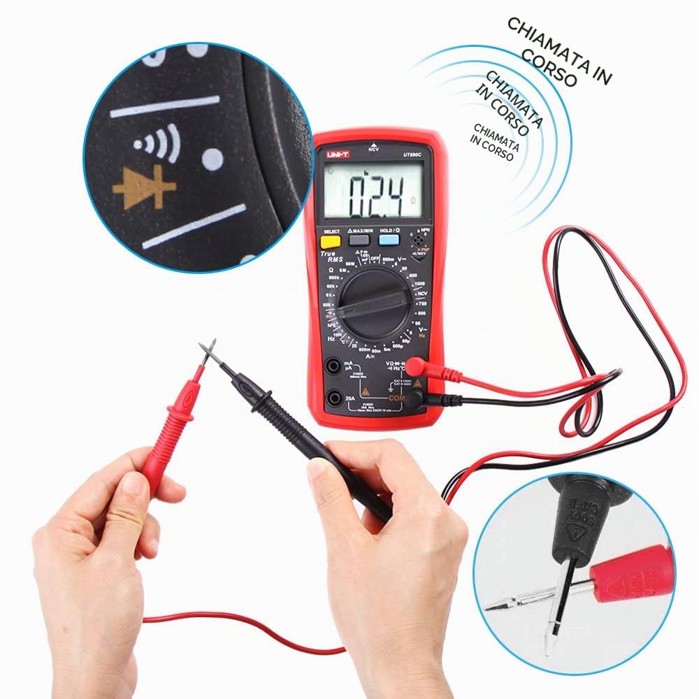 UNI-T UT890C Multimetro Digitale Professionale Tester Voltmetro Amperometro Ohmmetro Veri RMS 6000 Conti Test di Capacità e Misurazione della Temperatura con LCD Retroilluminato