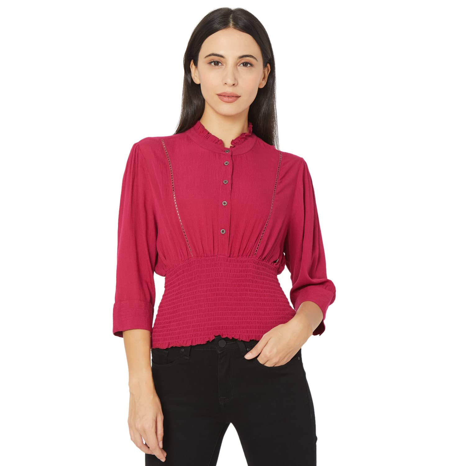 Spykar Women's Regular Fit Solid Onion Red Shirts