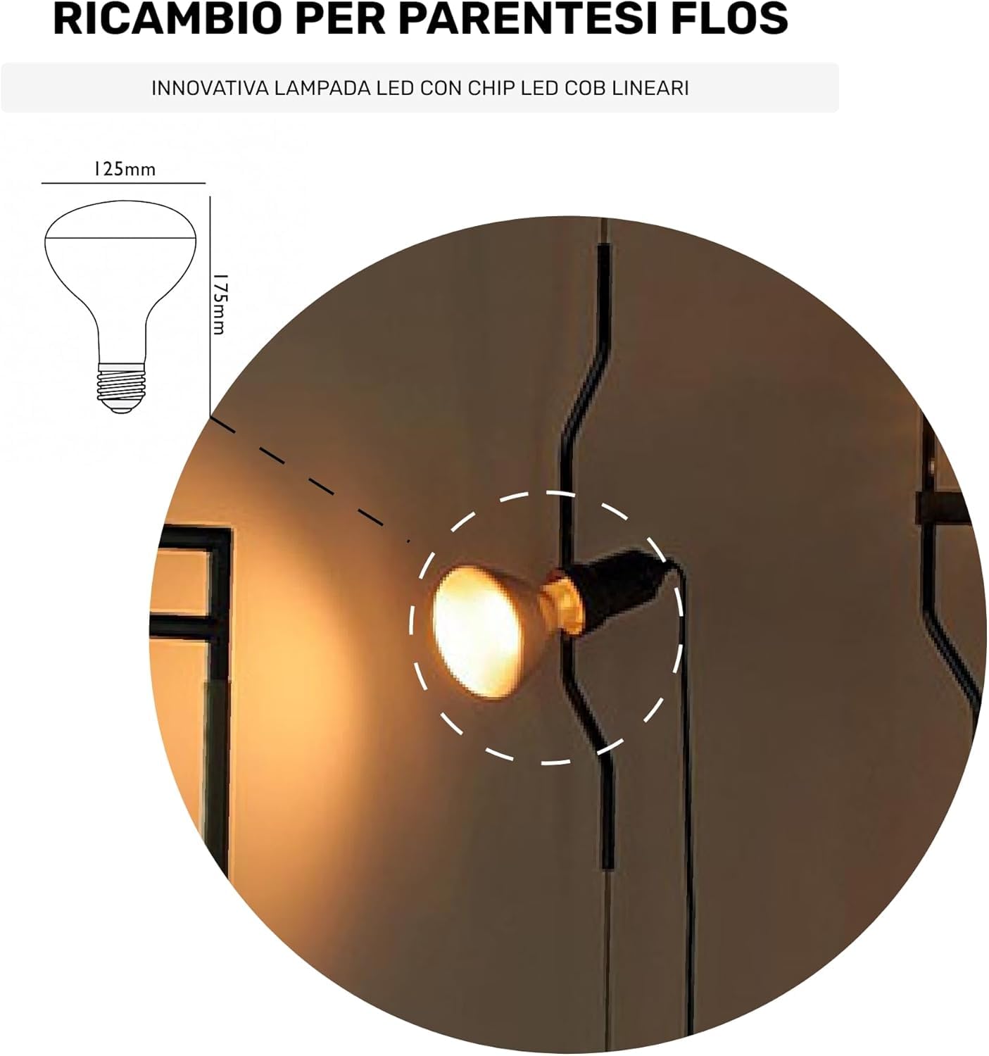 DL DAYLIGHTITALIA Confezione da 20 Lampadina da ricambio per Parentesi Flos - Filamento Led R125 13W E27 2700K Lucida Dimmerabile