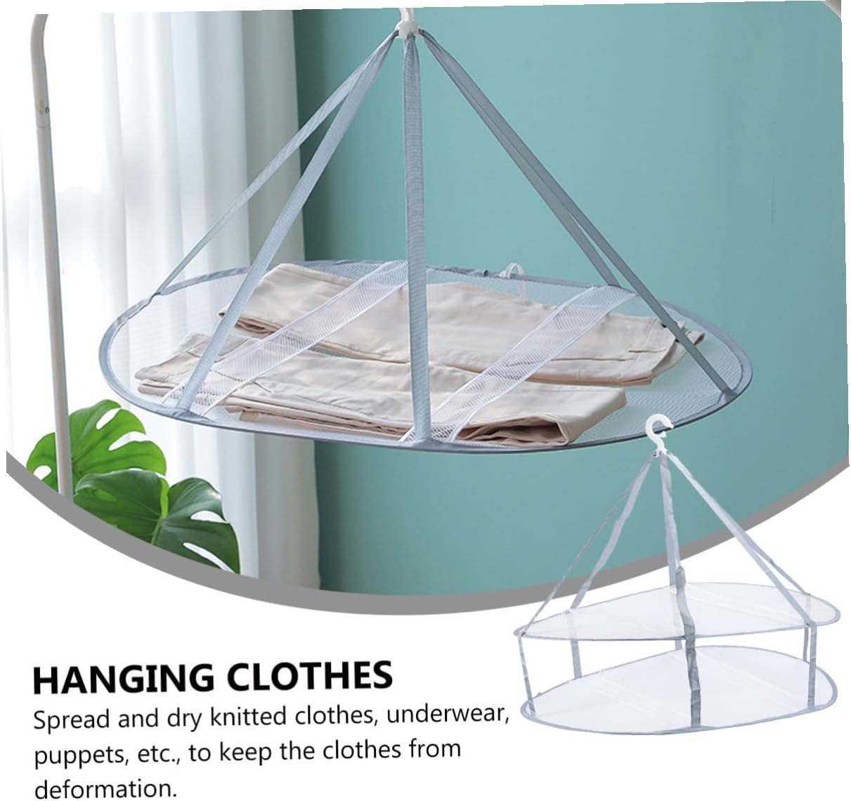 DOITOOL 3pcs Clothes Drying Hangers Set with Socks and Sweater Tuck Nets, Household Hanging Basket for Flat Drying, Sturdy Mesh Laundry Organizer for Indoor Use