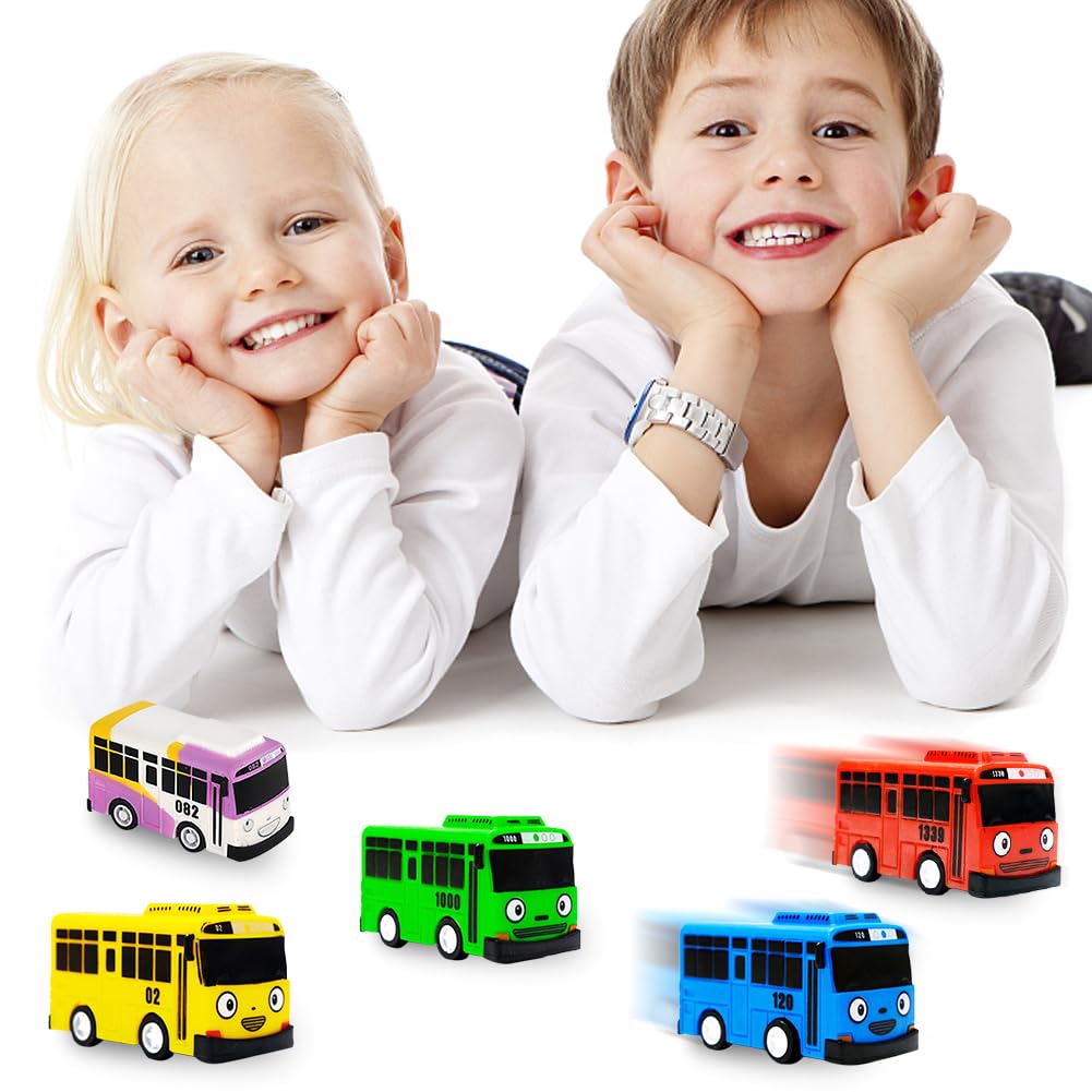 MaSif Autobús Juguete 5 PCS, Modelo de Autobús con Rueda para Niños de 3 Años en Adelante - Multicolor