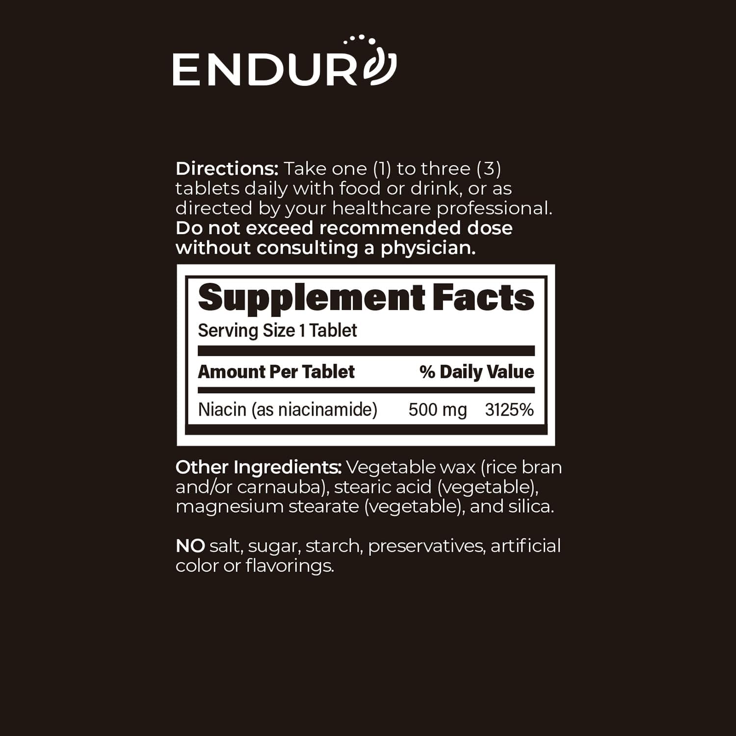 Endurance Products ENDUR-Amide - Niacinamide - SR (Sustained Release) 500 mg - Supports Skin & Cellular Health - High-Potency - Optimal 5–7 Hour Targeted Delivery - 200 Tablets