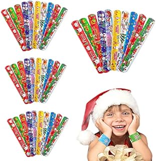 ATBEAMEN 40pcs Xmas Snap Bands Slap Bands Xmas Stocking Fillers for Kids Boys Girls Xmas Presents, Snap Bracelets Slap Wristbands Xmas Gifts for Kids Xmas Party Bag Fillers Toys, ATB-PPQ-QQ