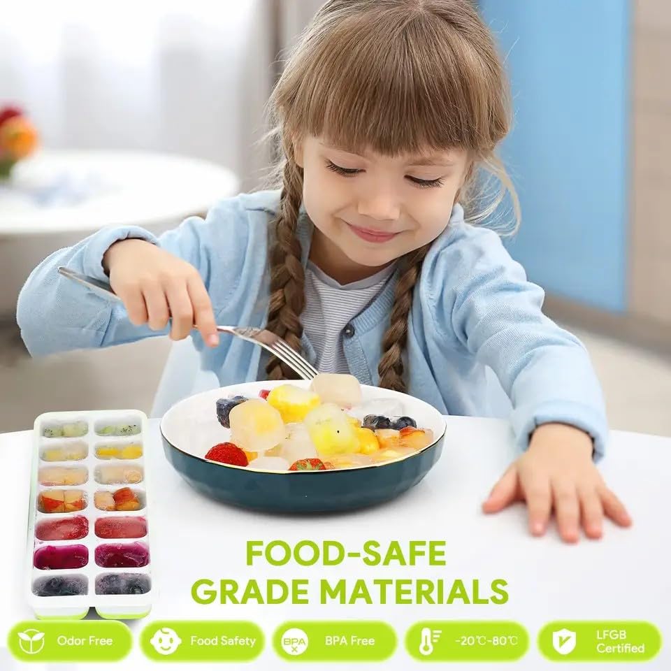 Bandeja De Silicona Para Cubitos De Hielo, Paquete De 4 Bandejas De 14 Cubitos De Hielo Flexibles Y De Fácil Liberación Con Tapa Extraíble Resistente A Derrames, Bandejas De Hielo Apilables
