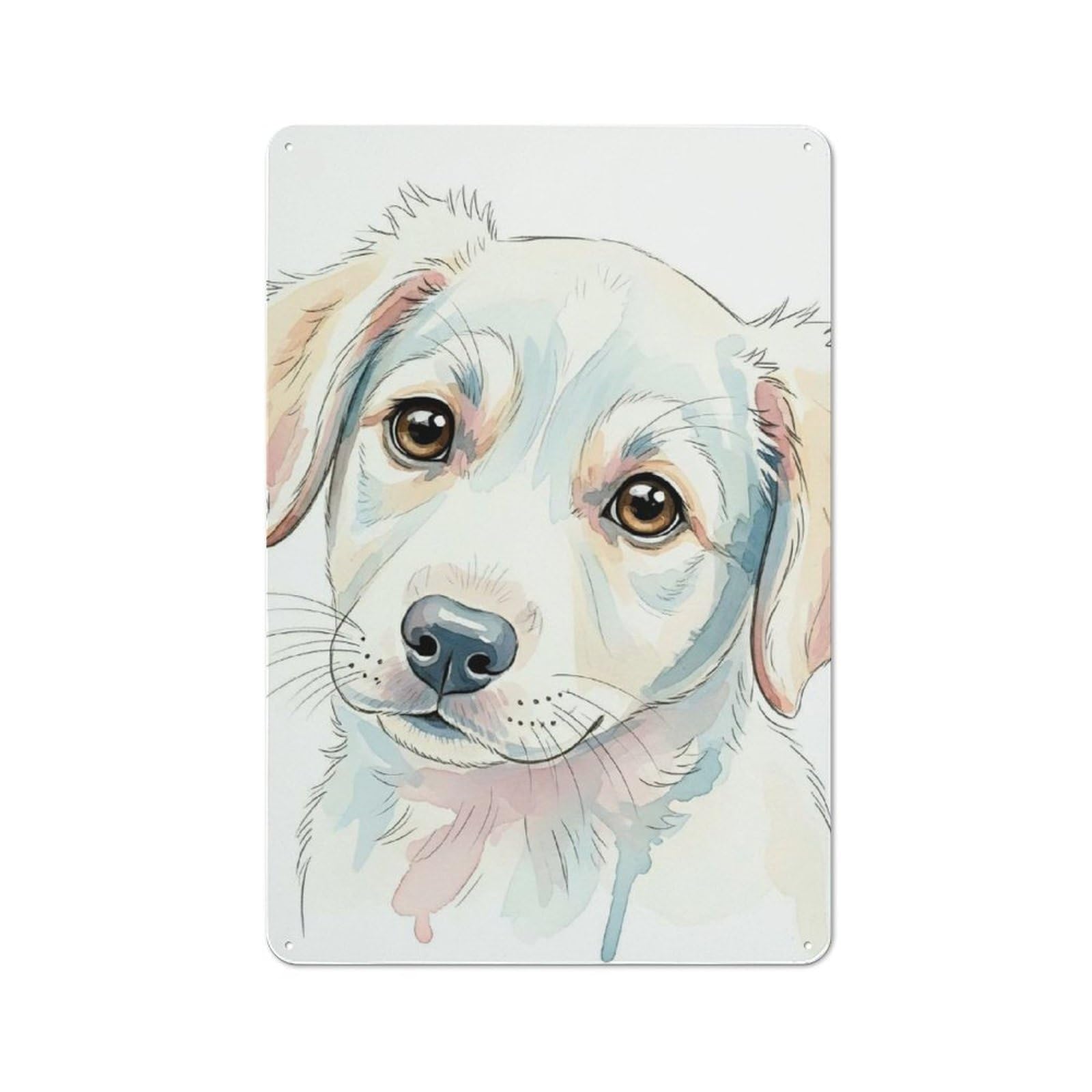Junmoney Style-16 Watercolor Puppy Portrait Retro Tin Sign 30X20cm For Café Or Restaurant, Housewarming Wall Decor For People Furnishing Café And Restaurant