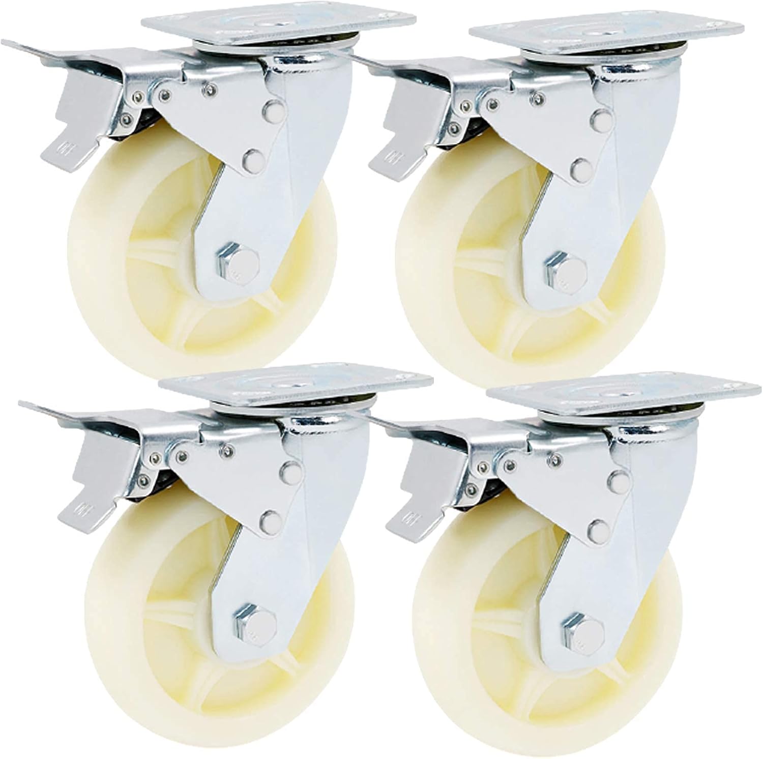 Universal Castor Wheels Heavy Duty Swivel Plate Casters Moving Wheel Industrial Transport Casters for Furniture Table Trolley Workbench Garage Pack of 4(brake100mm) (Brake