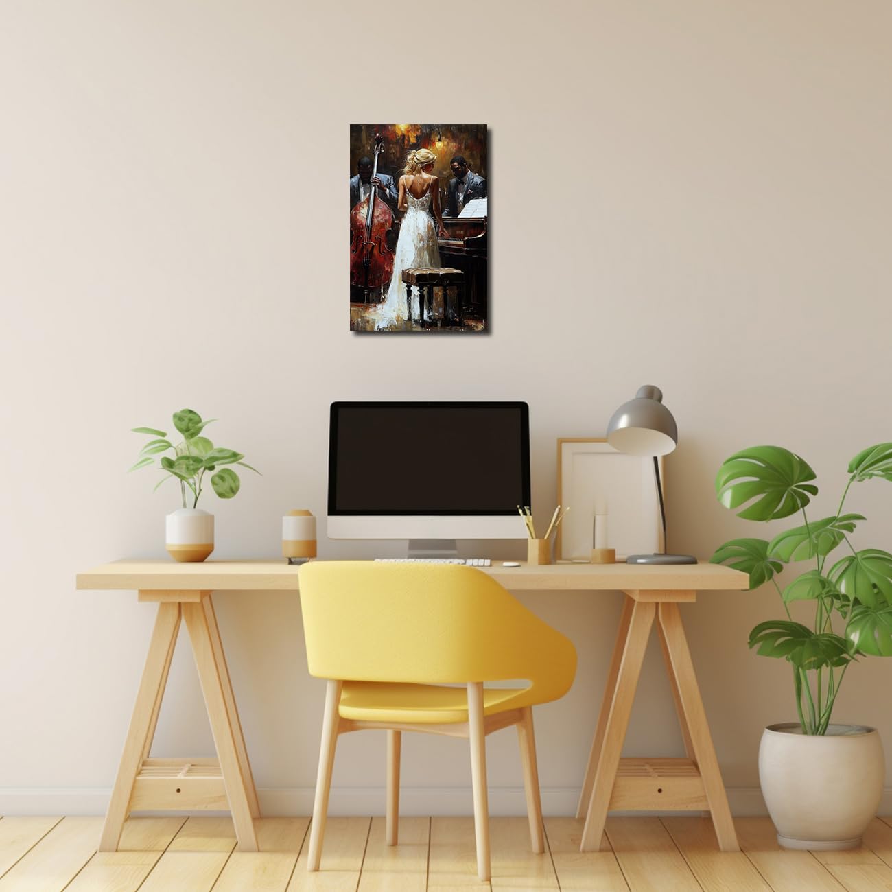 Quadro da Parete con Tema Musicale afroamericano, Ispirato al Jazz e al Jazz, con Immagini di Donne, Dipinto Astratto a Tema Musicale per Camera da Letto, Bar e Pub, incorniciato