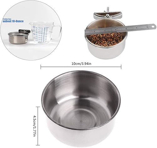 Miniatura 32 de PINVNBY Tazas de alimentación para loros, platos de comida para pájaros, comederos de loro de acero inoxidable, cuencos de jaula de agua con soporte