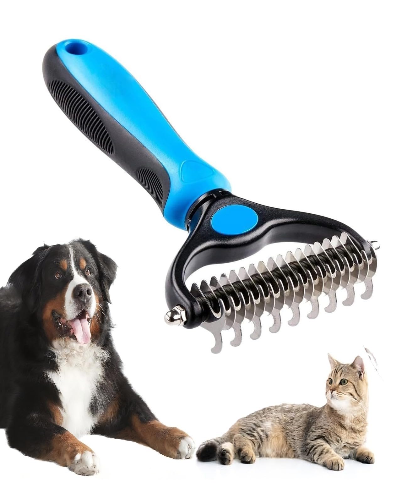 Mili & Leon Cepillo Perro, Peine Gato, Rastrillo Deslanador, Pelo Muerto para Mascota Pequeña, Medianas y Grandes, Desenreda los Nudos, Cepillo de Aseo, Acero Inoxidable 17+9 Dientes