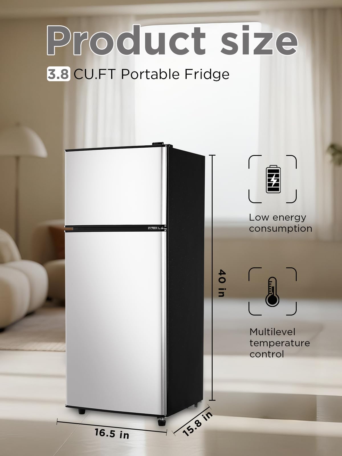 F.W.Woolworths 3.8 Cu.Ft Compact Refrigerator With Freezer, 2 Doors Fridge With Adjustable Thermostat Control, Small Refrigerator For Kitchen, Dorm, Apartment, Garage, Office, Silver on Fridge.com - View 2