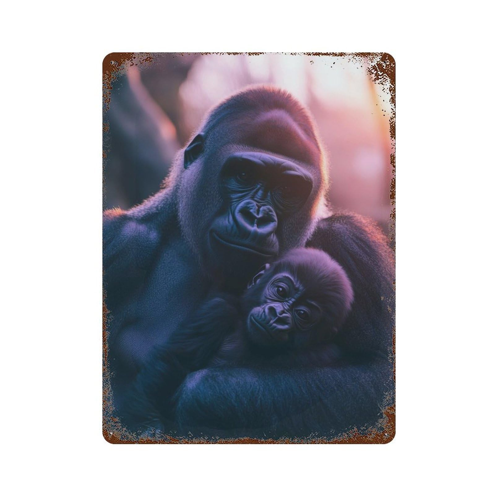 Retro Metal Sign Gorilla Mother And Baby 15.7"x11.8", Decorative Metal Wall Art for Pub, Kitchen And Man Cave Decor