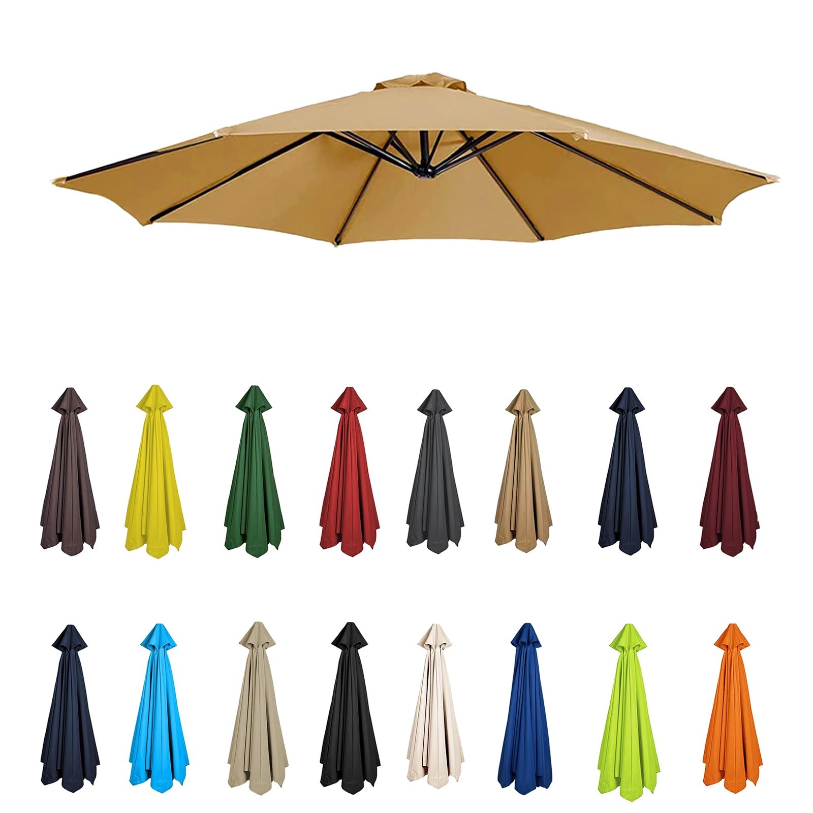 2m-3.5m Replacement Parasol Canopy, Umbrella Replacement Fabric, Garden Umbrella Replacement Cover, Outdoor Replacement Fabric, 6/8 Arms, replacement parasol fabric cover for Garden Umbrella(Khaki,8ri