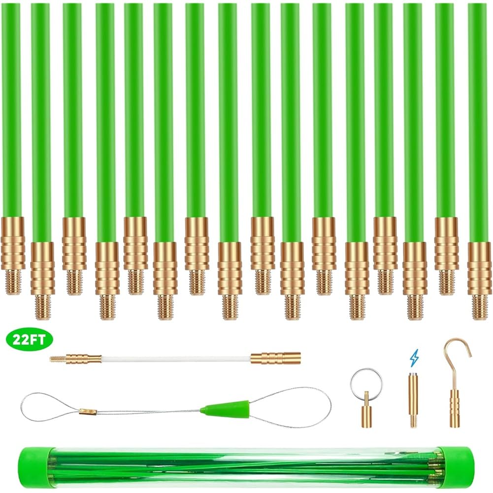 Kit de varillas para pescar cables guía de fibra de vidrio de 22 pies contra atascos en muros