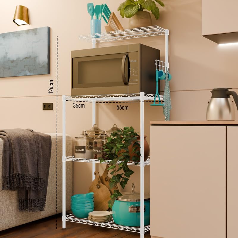 Image of 3-Shelves Microwave Heavy Duty Steel Storage Rack | Multipurpose Shelving Unit for Kitchen, Home & Utility