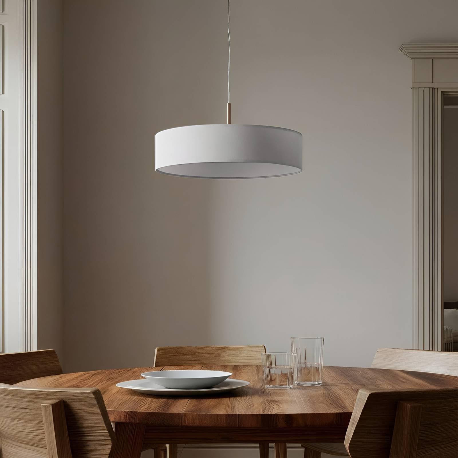 Lindby Pendelleuchte Textil rund 50 cm, Hängeleuchte Stoff weiß Hängelampe 3x E27 ohne Leuchtmittel Wohnzimmerlampe Schlafzimmerleuchte Esszimmer