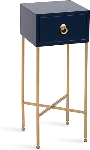 Kate and Laurel Decklyn - Mesa de té decorativa glamorosa, 12 x 12 x 30 pulgadas, azul marino y dorado, moderna mesa de bebidas para sala de estar