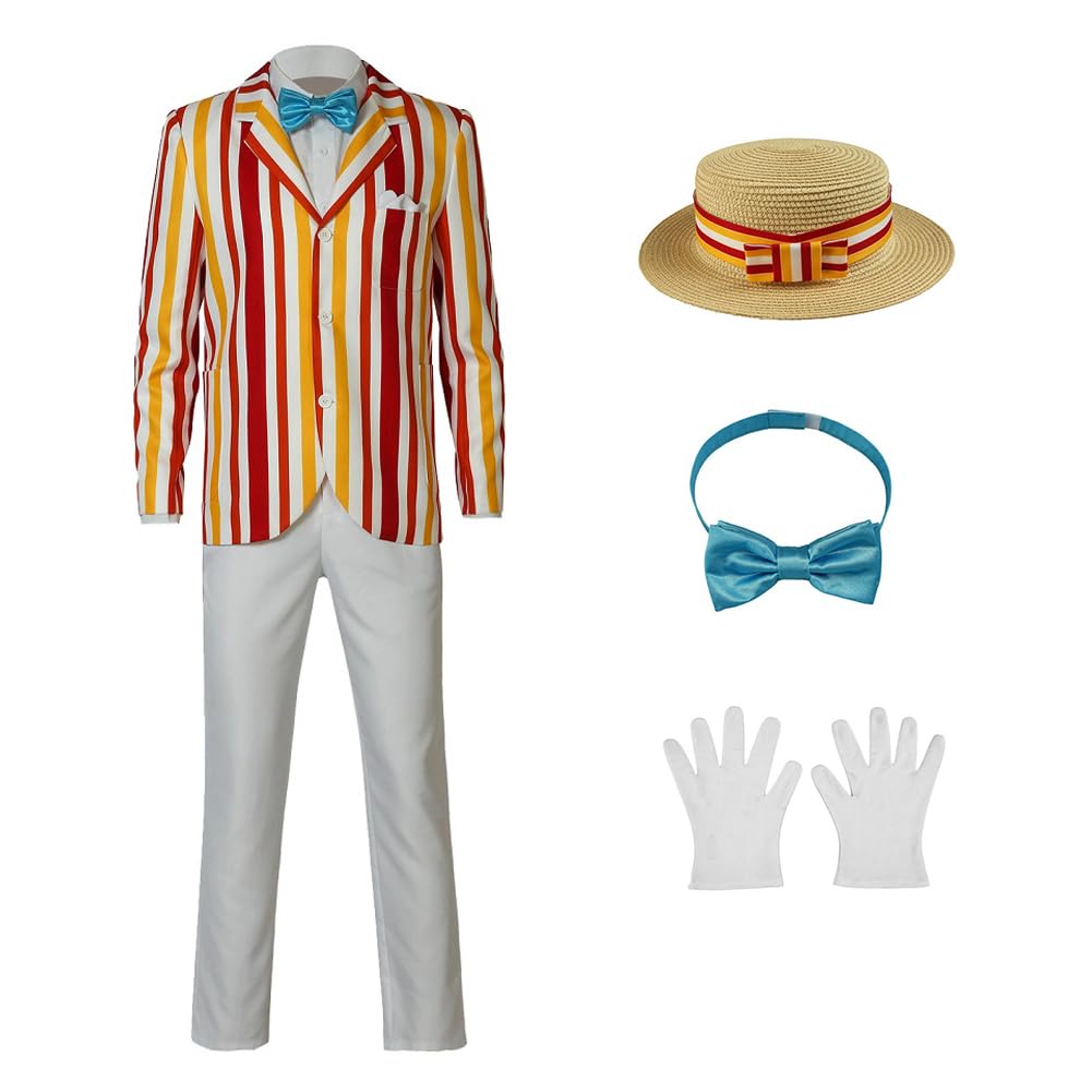 Bvxmsel Men's Bert Costume Uniform Rainbow Striped Suit Blazer Cosplay Outfits with Hat Gloves L