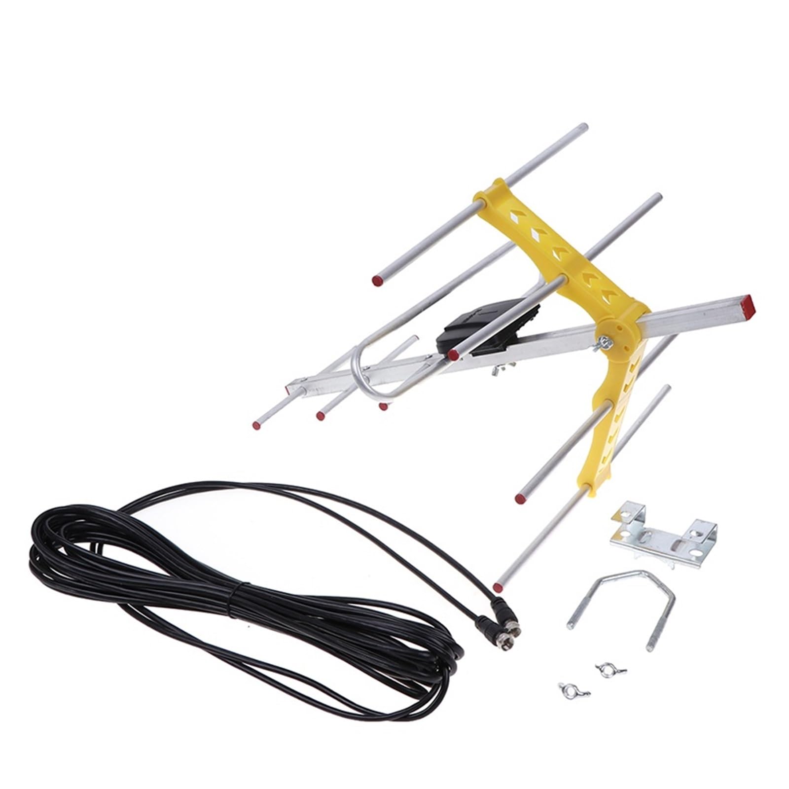 Antenne Extérieure Amplifiée 8 Yagi 100 Miles TV HD 10 DB Longue Portée UHF/VHF/FM HDTV Couverture plus large