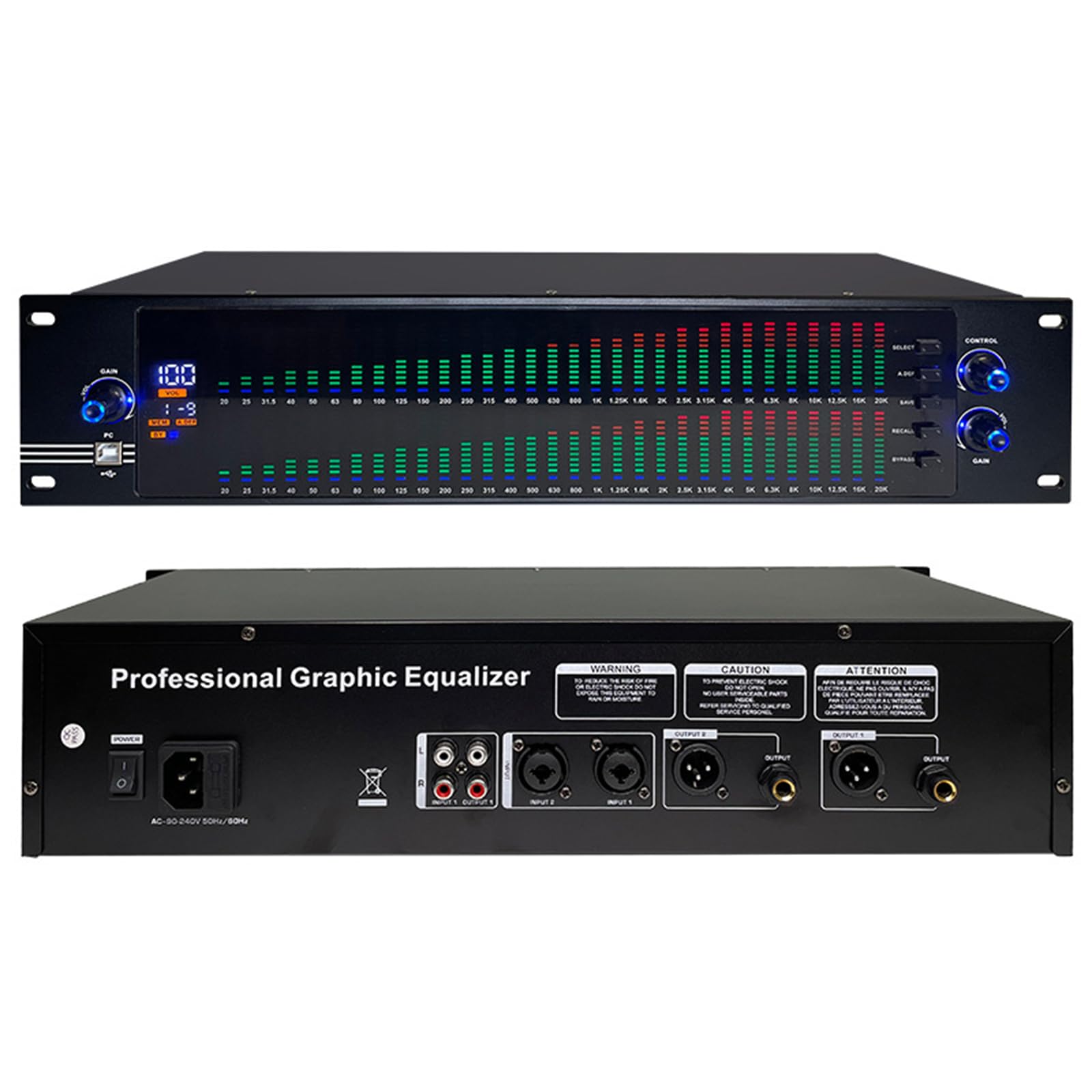 Ecualizador gráfico Digital de 31 Bandas, procesador de Audio Profesional, con 10 Efectos preestablecidos, ajustes, Estudio de grabación
