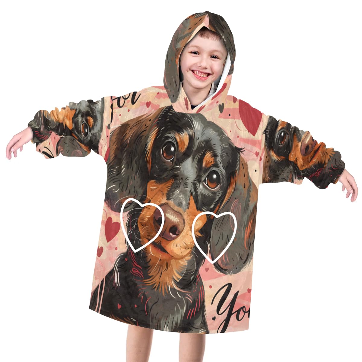 Pardick Wearable Blanket Hoodie for Kids, Dumb Dog Fleece Sweatshirt Blanket Oversized Blanket Sweatshirt with Pocket Flannel Warm Hooded Blanket 6-10 Year Old Girl Boy Gift, One Size