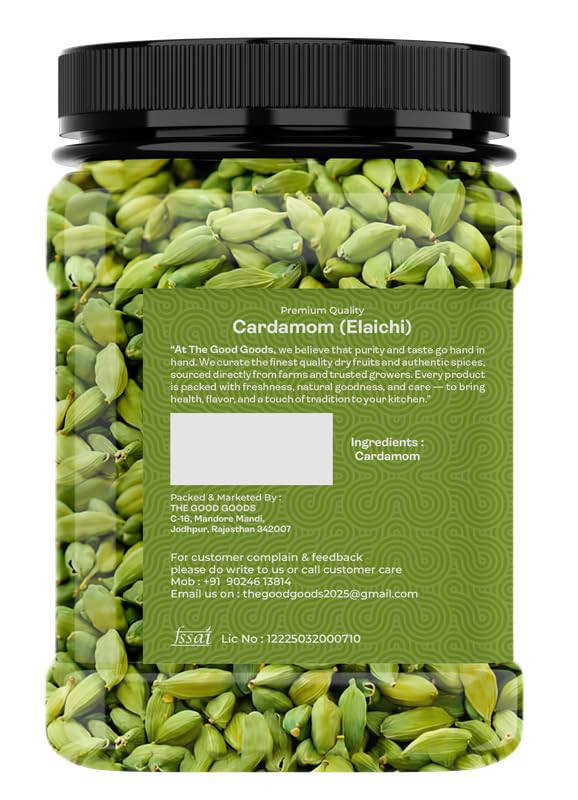 Image of THE GOOD GOODS Whole Green Cardamom (Elaichi) Authentic Flavour for Cooking, Baking & Masala Blends - Rich Aroma & Natural Freshness 200g