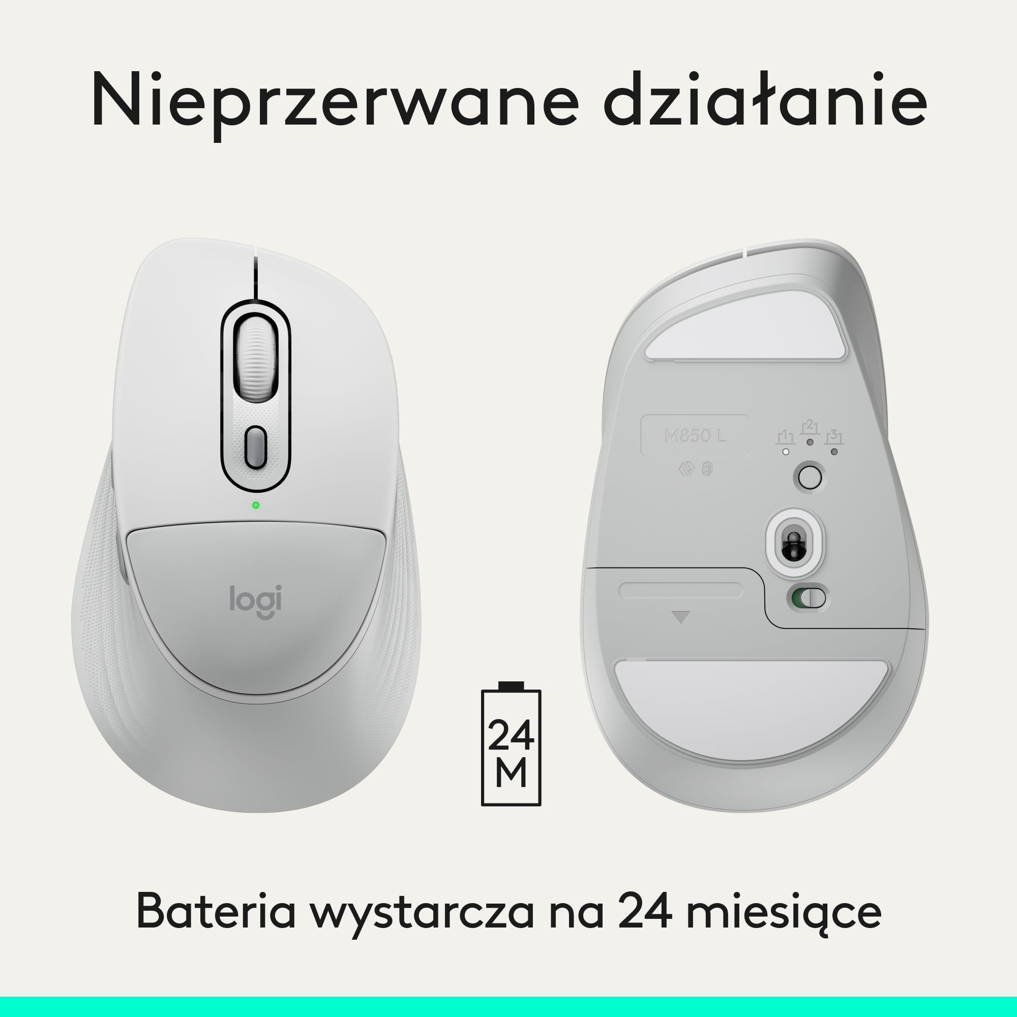 Logitech Signature Comfort Plus M850 L, bezprzewodowa mysz, mysz Bluetooth z poduszką na dłoń, bezdźwięcznymi kliknięciami, 24-miesięczną baterią, konfigurowalnymi przyciskami,Windows,Mac, iPad -Biały