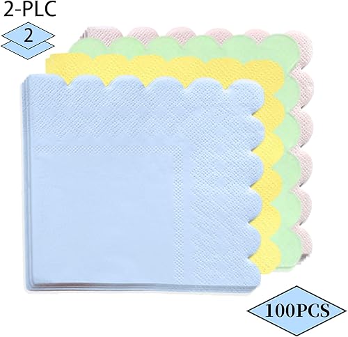 Miniatura 3 de Servilletas de cóctel arcoíris pastel, 100 unidades, papel suave en forma de abanico, 2 capas, 5 x 5 pulgadas, para boda, fiesta de cumpleaños,