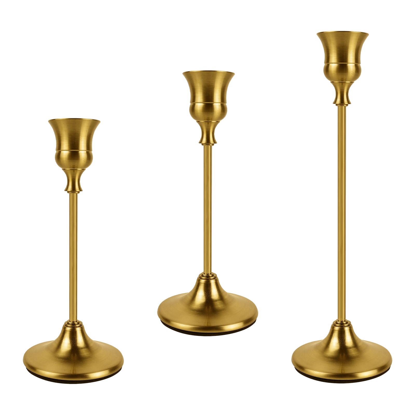 AUMAYCO Brass Gold Candlestick Holders Set of 3, Metal Taper Candle Holders, Classic Decorative Candle Stick for Christmas, Wedding, Party, Dinner Tables,Home Décor