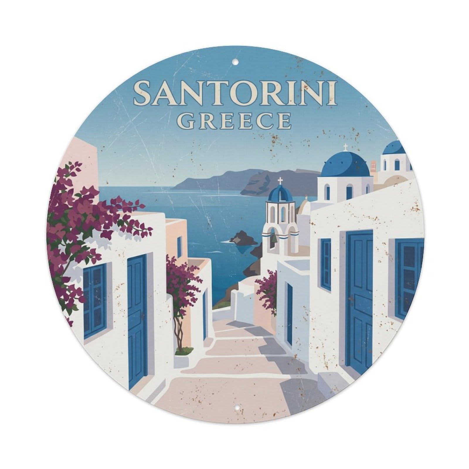 Galvaxio Style Vintage Travel Oia Santorini Pathway 1 Metal Tin Sign