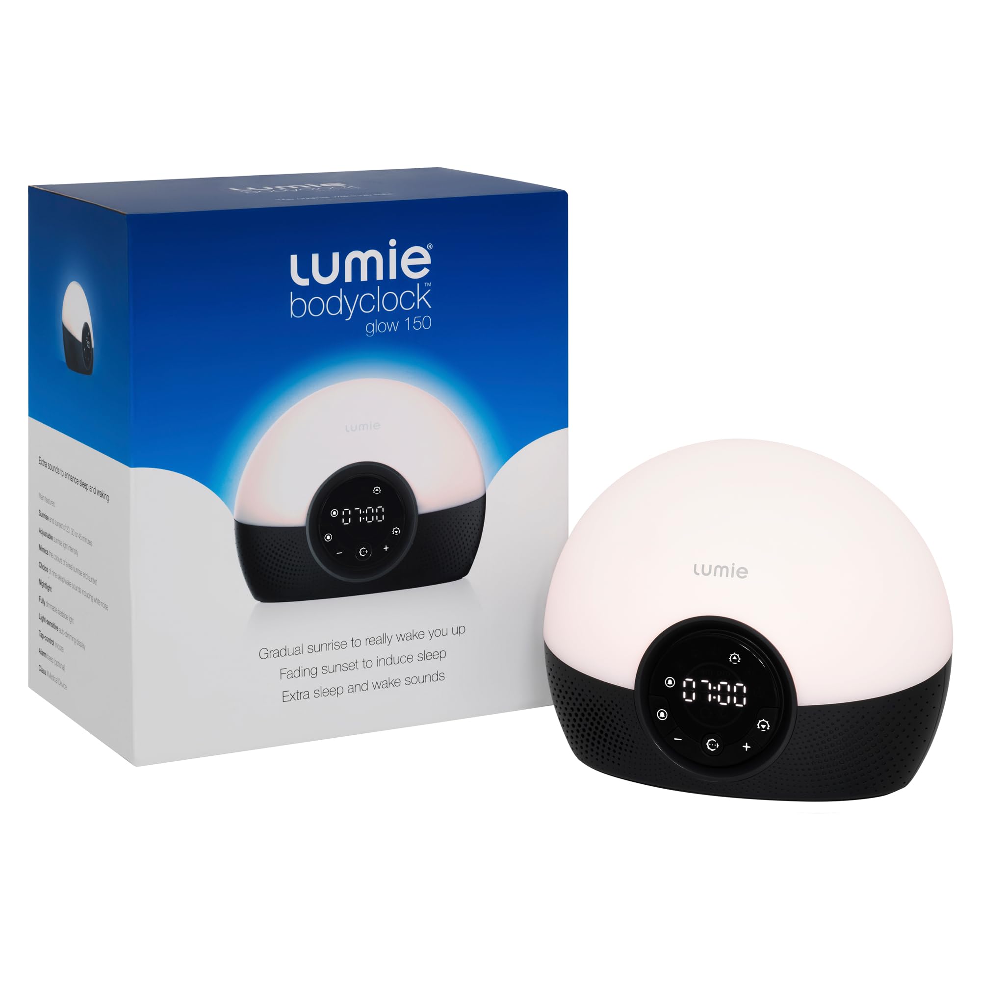 Lumie Bodyclock Glow 150 - Despertador con Luz, Simulación de Amanecer y Atardecer Graduales, Luz Regulable, 9 Sonidos