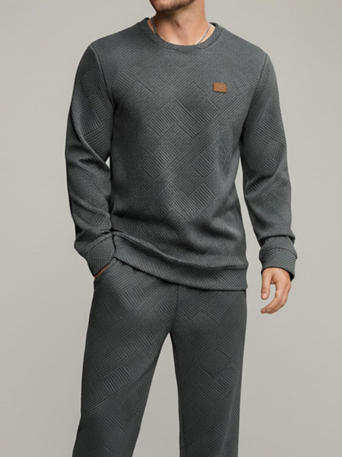 Vssjavun Mens Sweatsuits 2 Piece Set Long Sleeve Jacquard Sweatshirt Jogging Sweatpants Tracksuits - Image 3