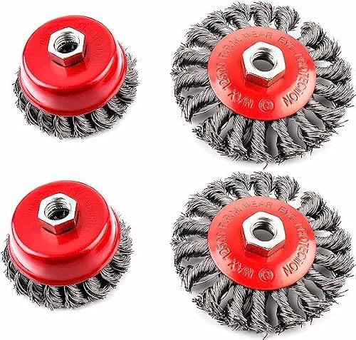 Image of Holdfiturn 4 Pcs Angle Grinder Wire Brush Twist Knot Semi Flat Wire Cup Brush Set Kit To Fit 115mm Angle Grinder Wheel Brush