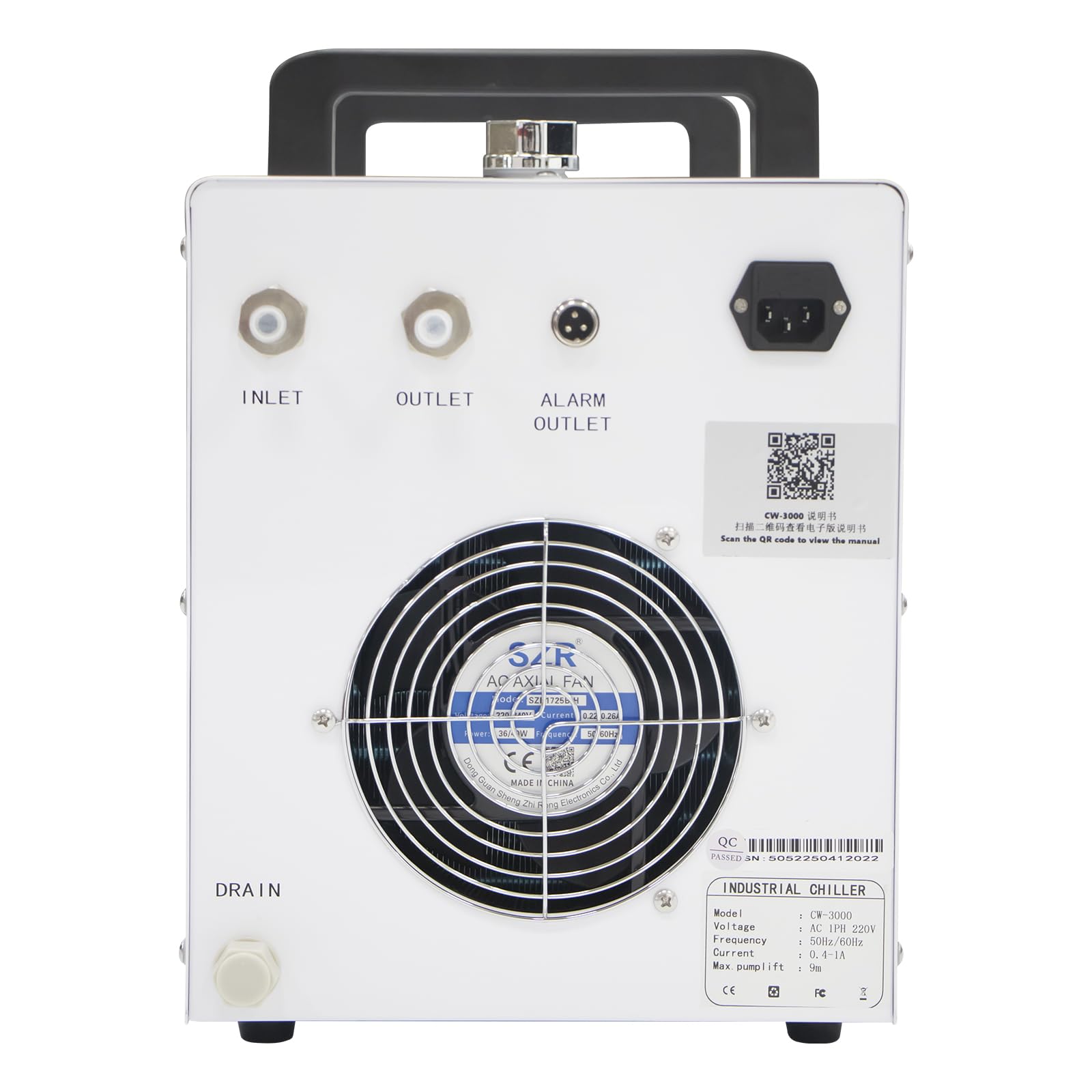 Enfriador de Agua Industrial CW 3000 Industrial Water Chiller Water Cooling Machine Enfriador de Agua Refrigerado para 80W 100W 130W CNC CO2 Máquinas de Grabado Corte Láser