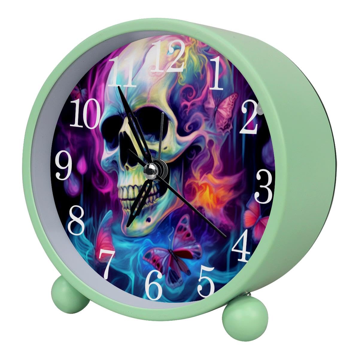 Luoweisi Alarm Clock Neon Skull Butterflies Floral, Silent Non-Ticking with Night Light