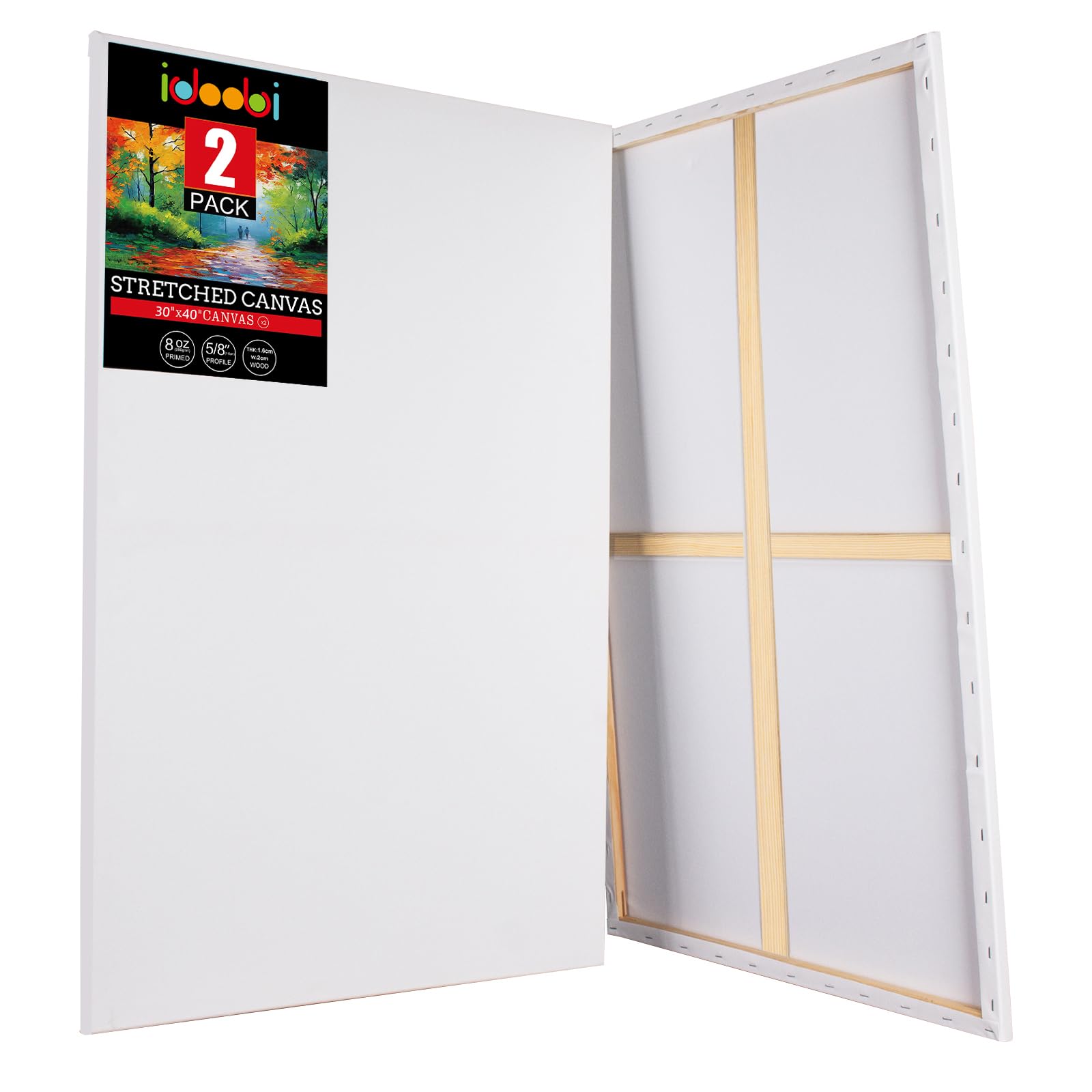 Lienzos estirados para pintar, paquete de 2 lienzos de 30 x 40 pulgadas, 100% algodón, tableros grandes para pintar, lienzo de pintura blanca para óleo, pintura acrílica y otros medios de