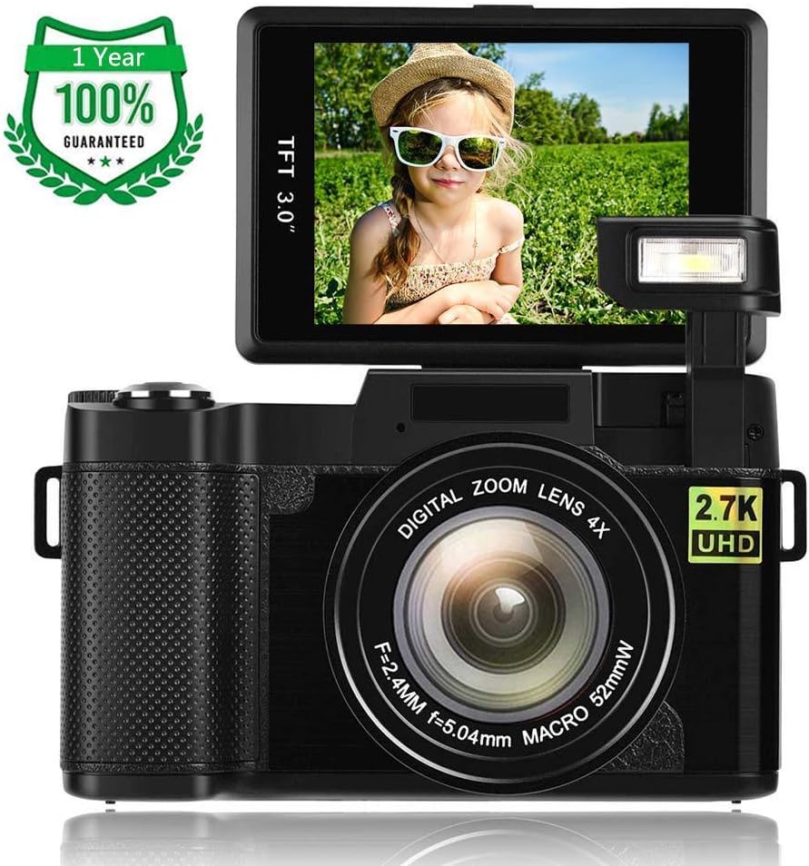 Camera Digital Camera 2.7K 24.0MP WiFi Camera 3.0 Inch Flip Screen Camera Vlogging Camera for YouTube with Retractable Flashlight