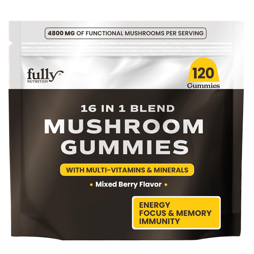 16 Blend Mushroom Gummies - Mushroom Gummies for Adults, Mushroom Supplement with Chaga, Lions Mane, Reishi, Cordyceps for Focus & Clarity, Supports Microdosing Mushrooms - Mixed Berry 120
