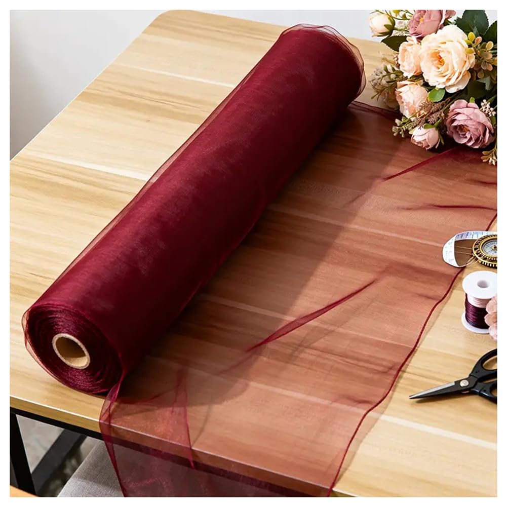 Tüllstoff Hochzeitsbogen Freihanddeko Querbehang Weinrot Tüll Stoff zum Nähen Netzstoff Dekostoff Drapierstoff für Hochzeits Hintergrund Kleid Rock Tischläufer Zeremonie Deko 100cm×100Yards